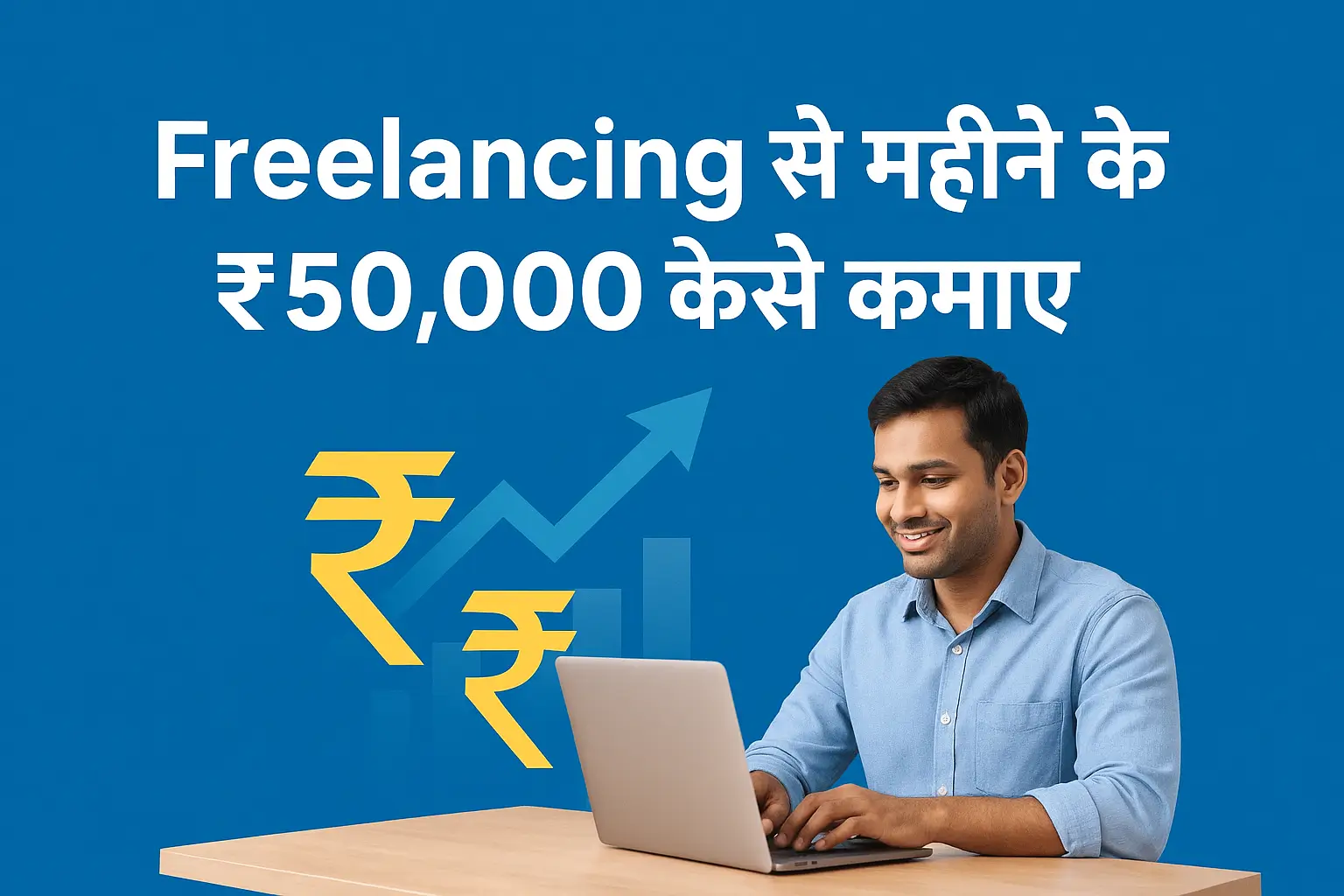 लैपटॉप पर काम करता हुआ Freelancer जो ऑनलाइन Freelancing से महीने के ₹50,000 कमा रहा है